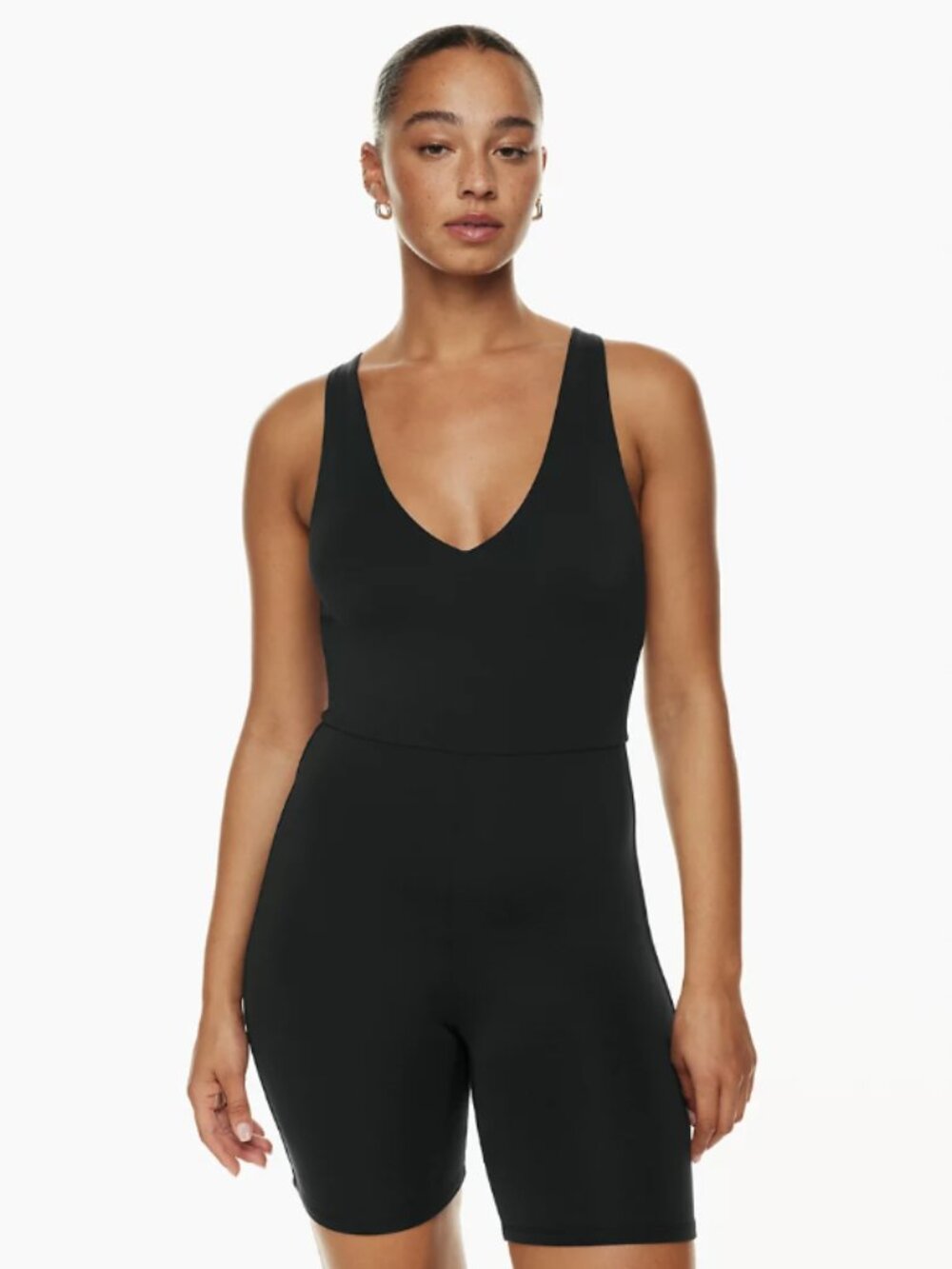 Aritzia Babaton Contour V-Neck Black Romper Athletic Workout Yoga Size S